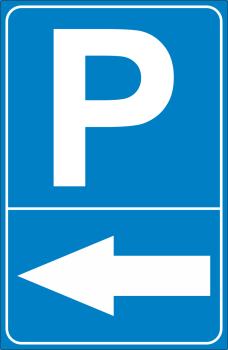 Parkplatzschild  Blau  " P  "  Pfeil Links